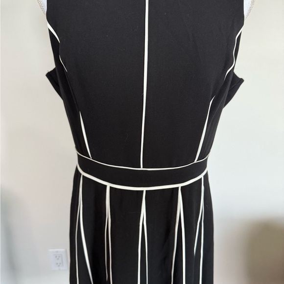 White House Black Market A-Line Dress with Piping Black w Ecru Fit & Flare 10P - Picture 3 of 12